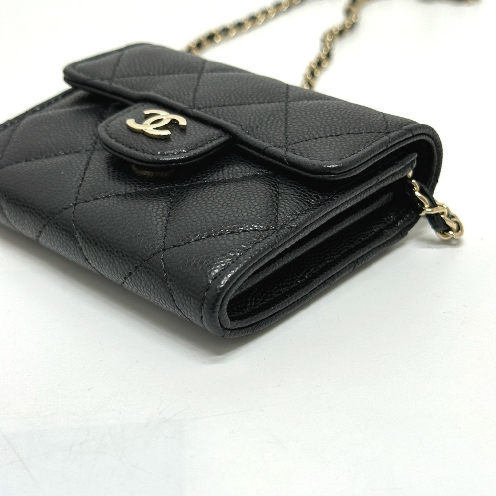 CHANEL Authentic Black Caviar Leather Logo Pochette Wallet - Picture 4 of 13